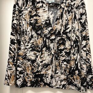 Veronica M Black and Tan Abstract Blouse